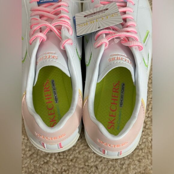 NWT Skechers Womens Court Classics Eden LX White/Pink/Green Shoes Sz7.5 - Picture 5 of 11